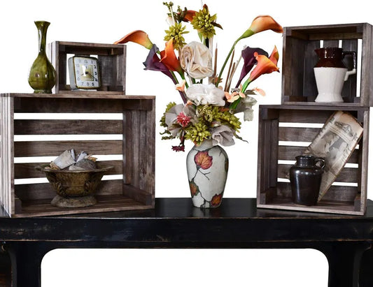 Rustic Decorative Nesting Wooden Crate Set – Vintage Farmhouse Display Shelves & Home Décor - Perfect for Country Wedding Decor!